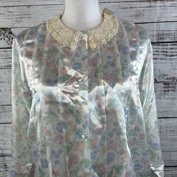 Vintage Erika Taylor Intimates Housecoat Dress Gown sz Medium Lace Collar Satin - Picture 7 of 12